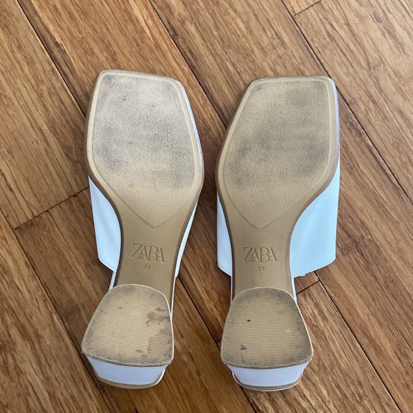 Zara White Block Heel Leather Sandals - Picture 7 of 7